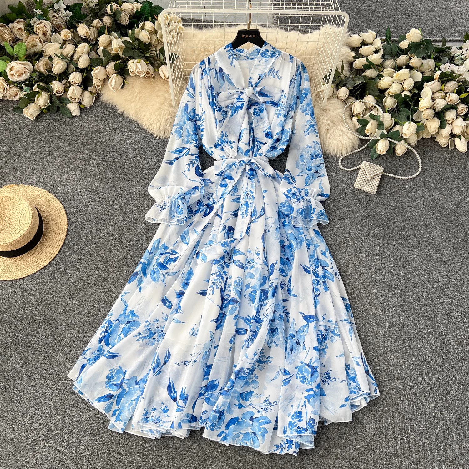 Sıradan elbiseler yaz bohem çiçek şifon sundress tatil plajı seyahat kadın giyim maxi elbise gevşek parti uzun vestidos boho robe 2024