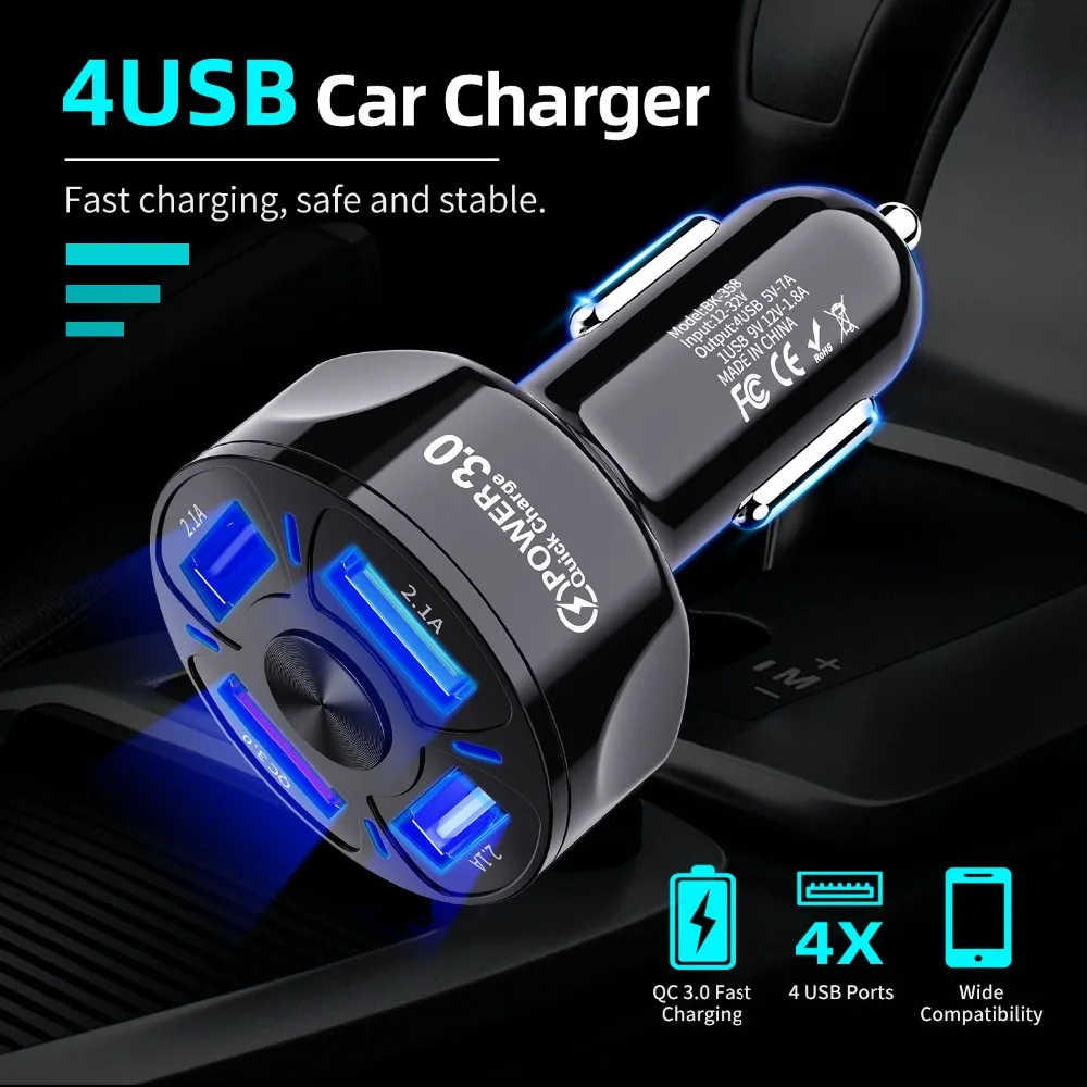 4 CAR USB QC3.0 Cargador 12-32V Bolpe de cigarrillo Lighter