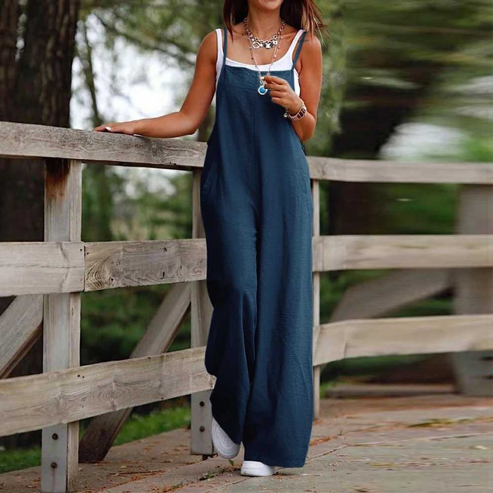 Frauenhose Capris Baumwollwäsche Feste Farben Overalls Hosen LOSSEN Weitfuß Casual Overall für Frauen Kleidung plus Größe 2023 Sommertourismus T240505