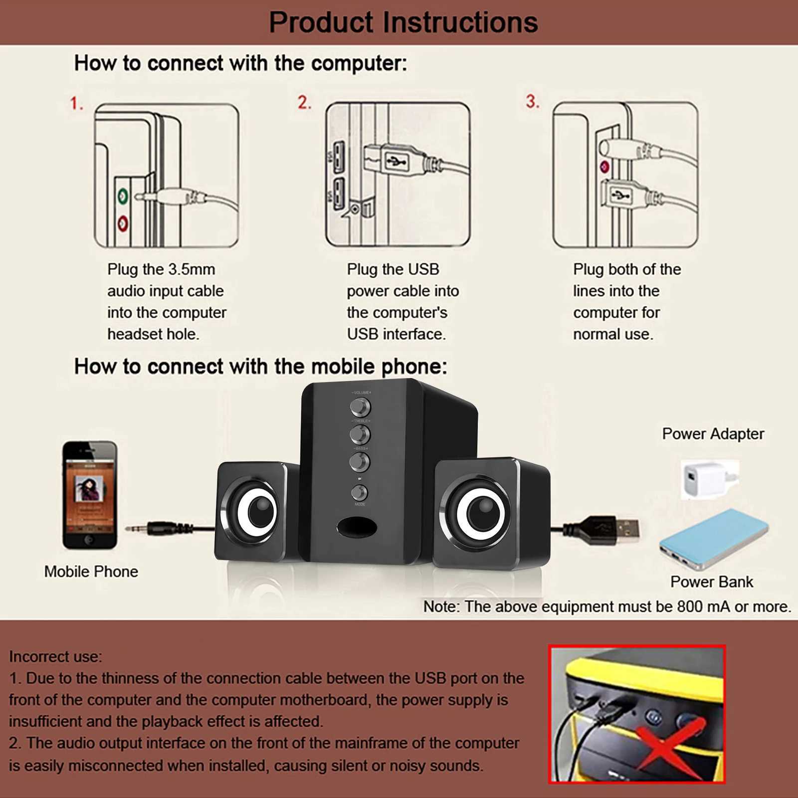 Draagbare luidsprekers Sada D-202 3-in-1 Home Speaker 3,5 mm bedrade pc-luidspreker USB Power Speaker geschikt voor desktops Laptops smartphones J240505