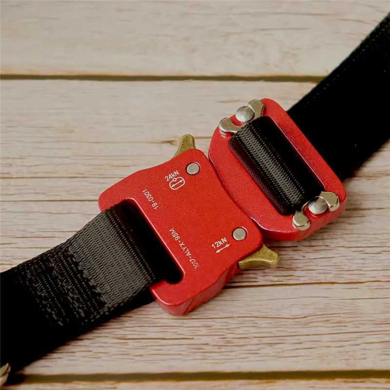 Riemen Best Quty Red Metal Buckle 1017 Alyx 9SM Belt Men Women 1 1 Jacquard Alyx RollerCoaster Belt Leather Patch T240429