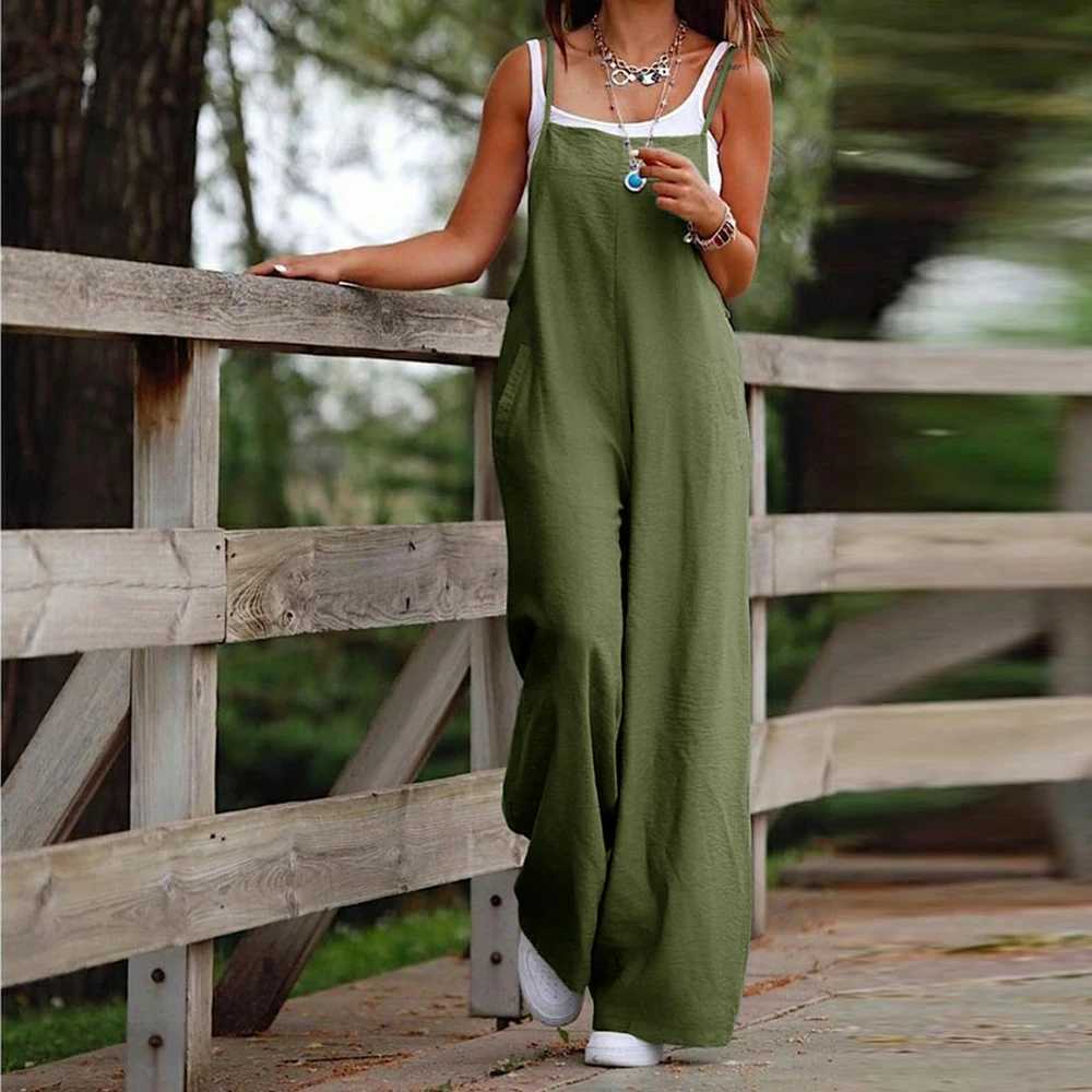 Frauenhose Capris Baumwollwäsche Feste Farben Overalls Hosen LOSSEN Weitfuß Casual Overall für Frauen Kleidung plus Größe 2023 Sommertourismus T240505