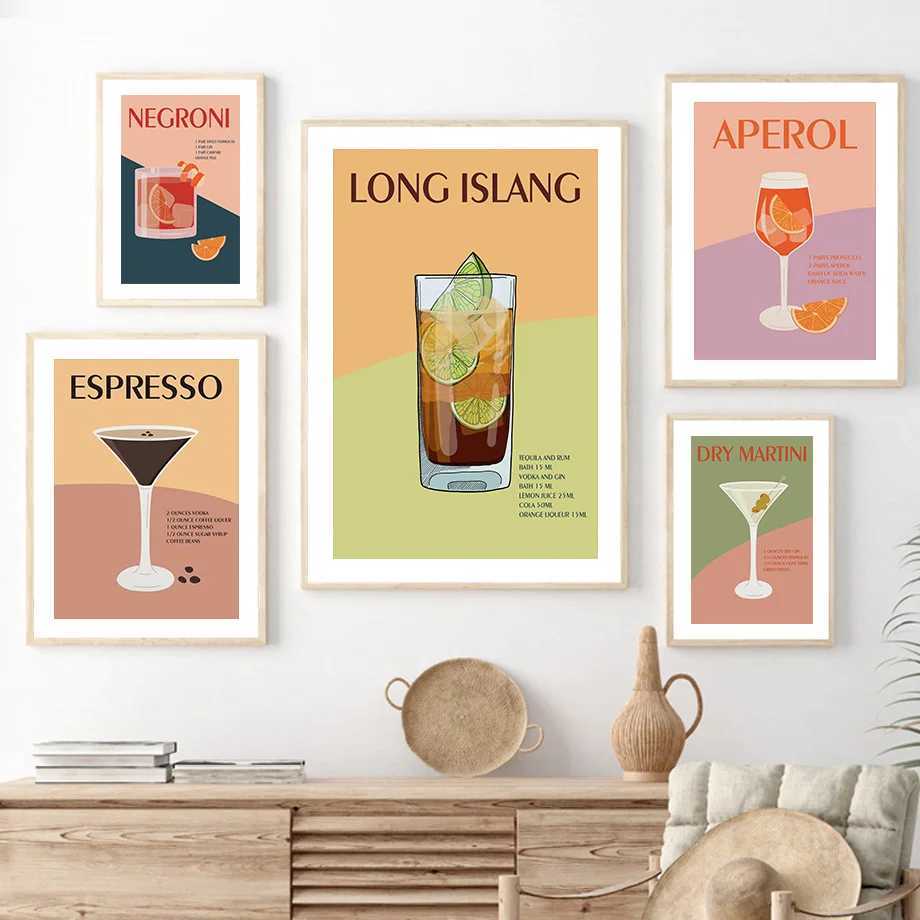 Pers vintage cocktail gekleurde alcohol illustratie poster en printmaking muurkunst canvas muur schilderij voor woonkamer decoratie J240505