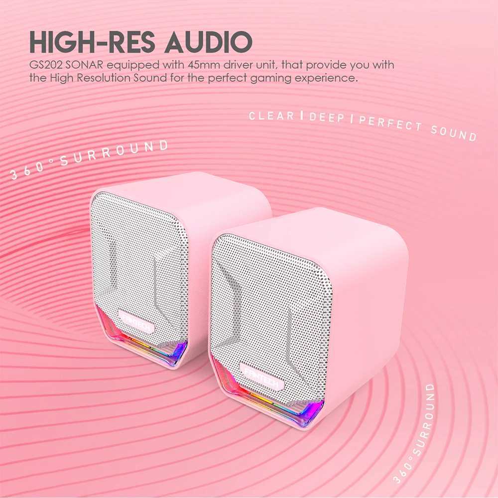 Altavoces portátiles Fantech SONAR GS202 RGB Pink Computer Altavo 35 mm enchufe Steraeo Surround Stoning Stateator Adecuado para escritorio PC portátil TV Box Game Consol J240505