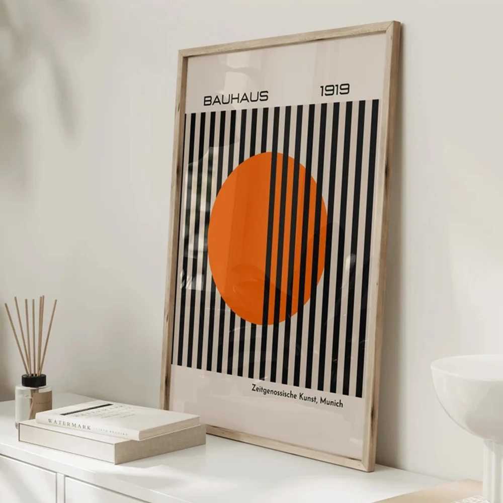 LLPAPERS BAUHAUS MODERNE 1919 BRIGHT ORANGE TONE RETRO RETRO CONtemporain Art Art Toirée Affiche pour le salon Décoration de la maison J240510