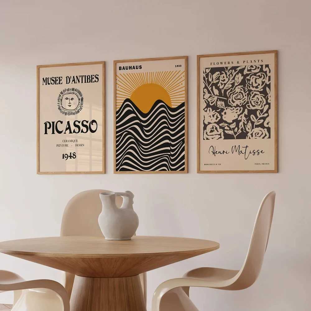 Fonds d'écran nordic moderne exposition Matisse Bauhaus Picasso Wall Art Canvas Painting Affiche Images pour le salon Décoration de la maison J240505