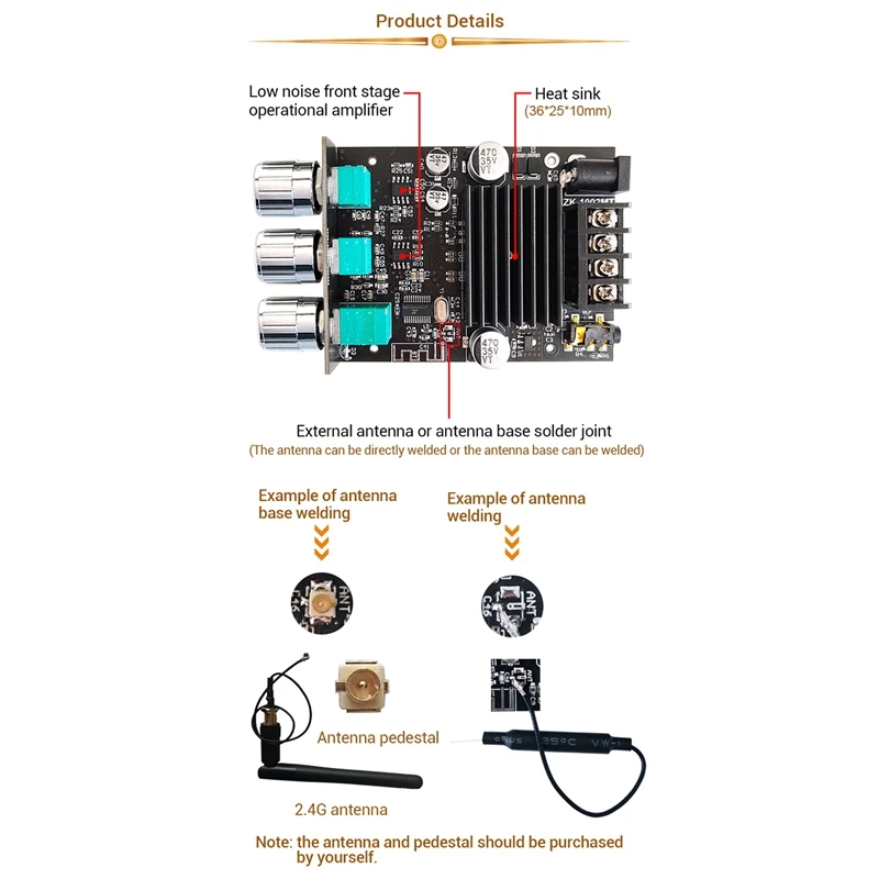 Verstärker -Top -Angebote Bluetooth 5.0 HiFi 2.0 Kanal Power Audio Stereo -Verstärker -Board -Modul 100W+100W Treble Bass Note Tuning AMP ZK1002