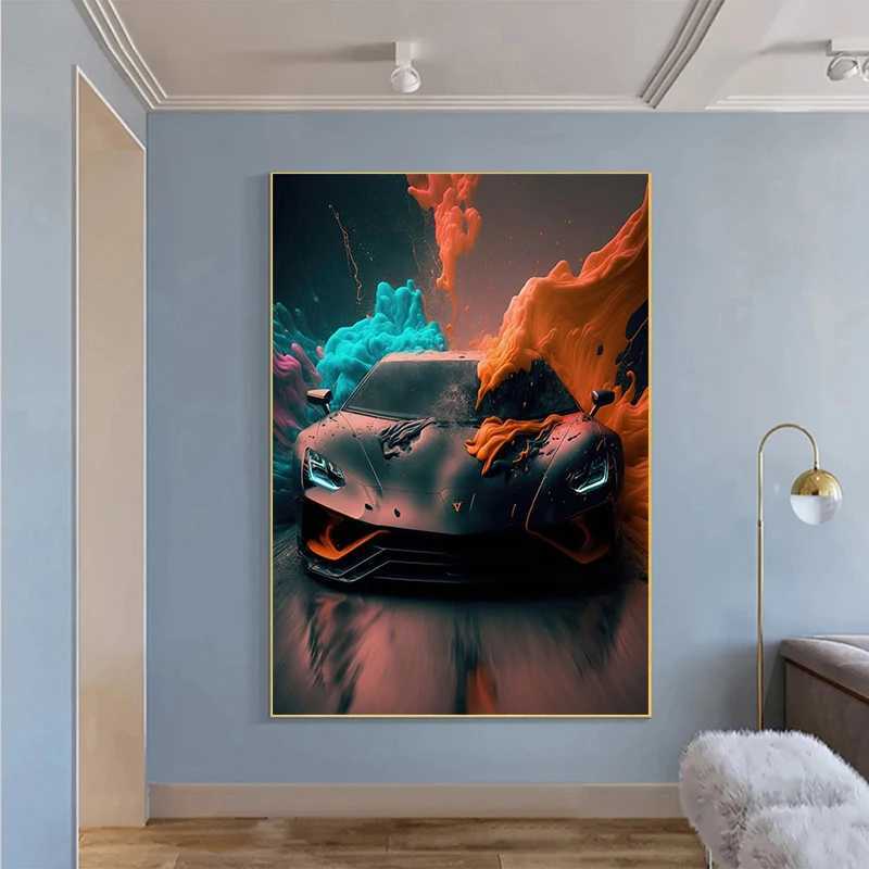 Orleuse toile de voiture futuristique moderne haletant l'affiche de super voiture cool et le papier peint imprimé utilisé pour le salon garçons décoration de maison J240505