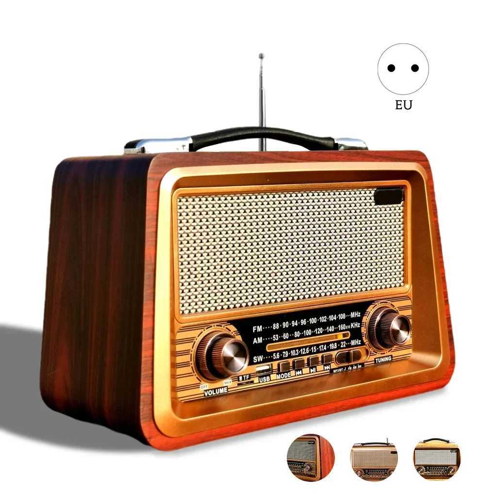 Przenośne głośniki R-2066BT Retro Multi-Band Solid Wood Radio z przewodowym linkiem Bluetooth USB Mp3 Player Outdoor Portable Greleger J240505