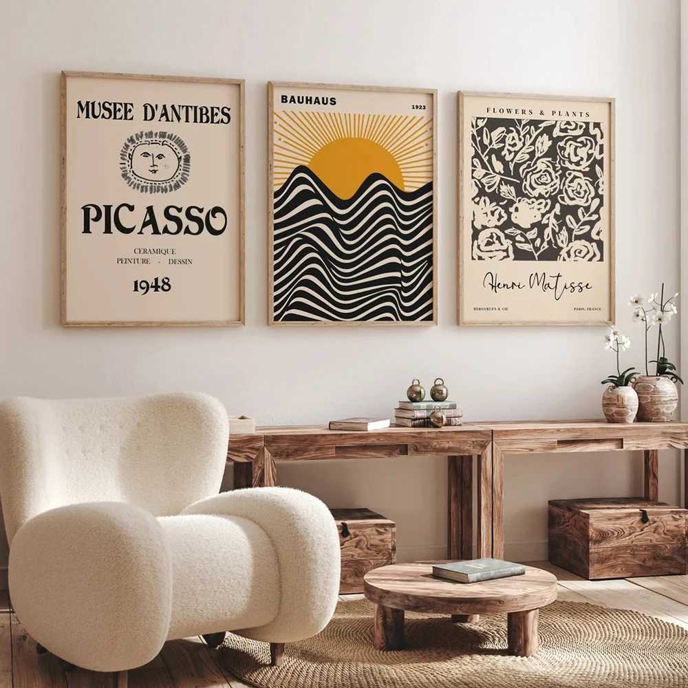 Fonds d'écran nordic moderne exposition Matisse Bauhaus Picasso Wall Art Canvas Painting Affiche Images pour le salon Décoration de la maison J240505