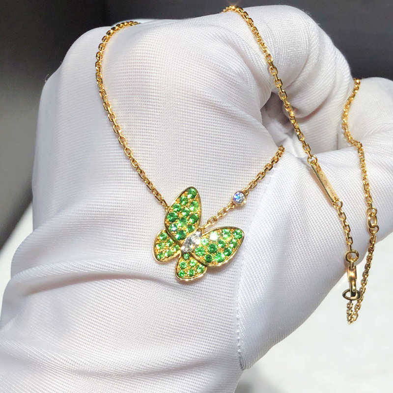 Designer Fashion Van Van Full Diamond Butterfly Necklace Womens 18K Gold Rosa Green Green Giallo Collar Giallo con logo gioiello