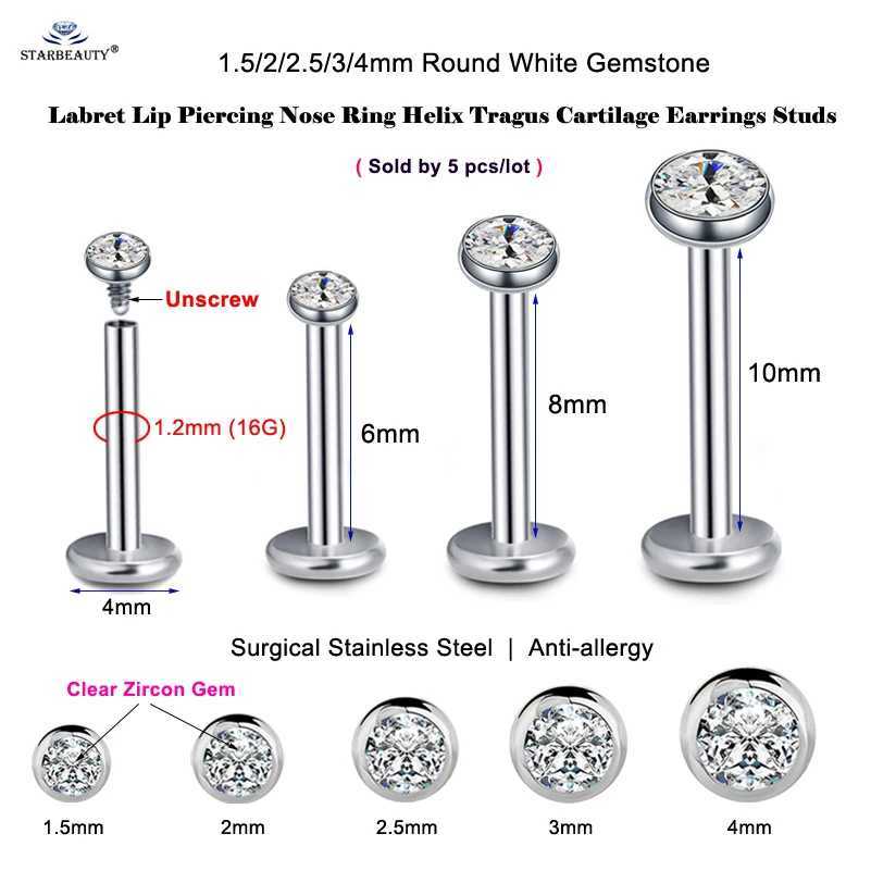 Body Arts 1,5 ~ 4mm Gem 16G 6/8/10mm Bar Neusring Stud