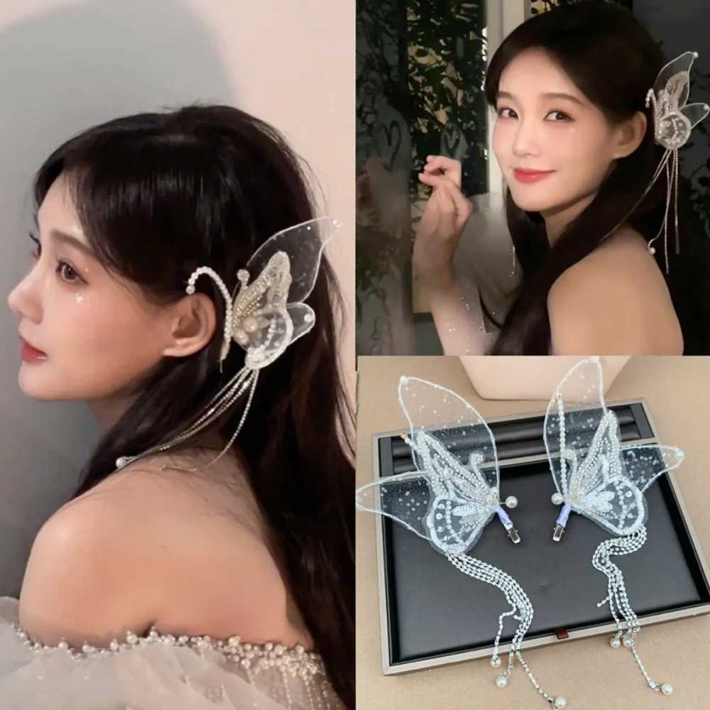 Hochzeitshaarschmuck Fairy Ohr Kopfbedeckung Kristall Haarnadel neuer Schmetterling Quaste Seitclip zarte Braut Hochzeit Haarzubehör Accessoires