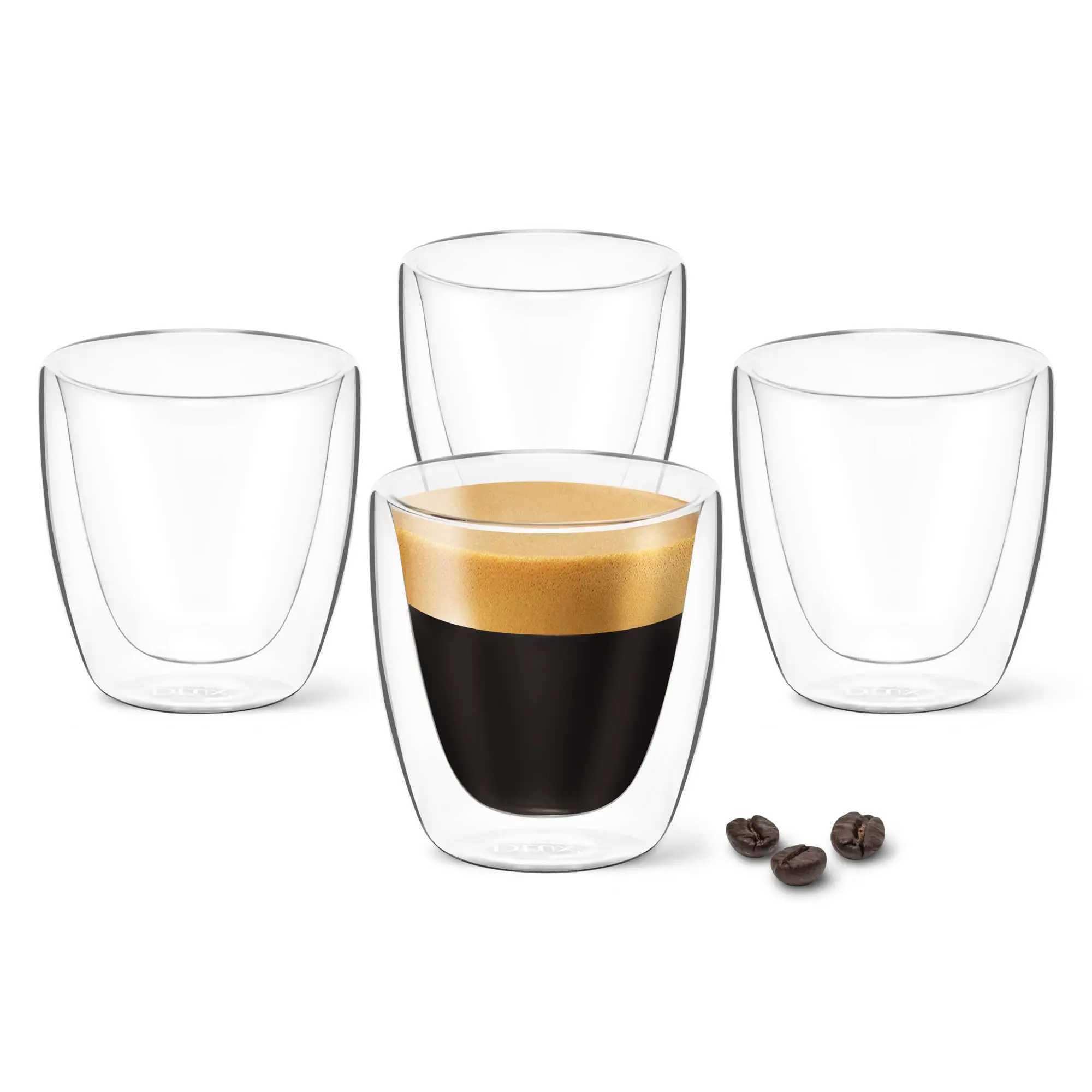 Gobelers résistant à la chaleur double transparent en verre transparent 80 ml de lait de lait à thé bière expresso tasse de boisson café.