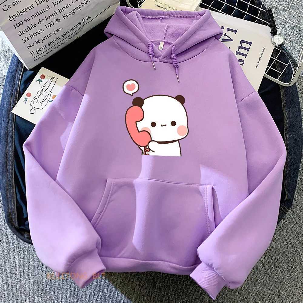 Erkek Hoodies Sweatshirts Panda Bear Bubu Dudu Call Sweatshirt Sıradan Kadınlar/Erkek Karikatür Baskılı Hoodie Sevimli Kız Kış Yünlü Kapşonlu Fermuarı Q240506