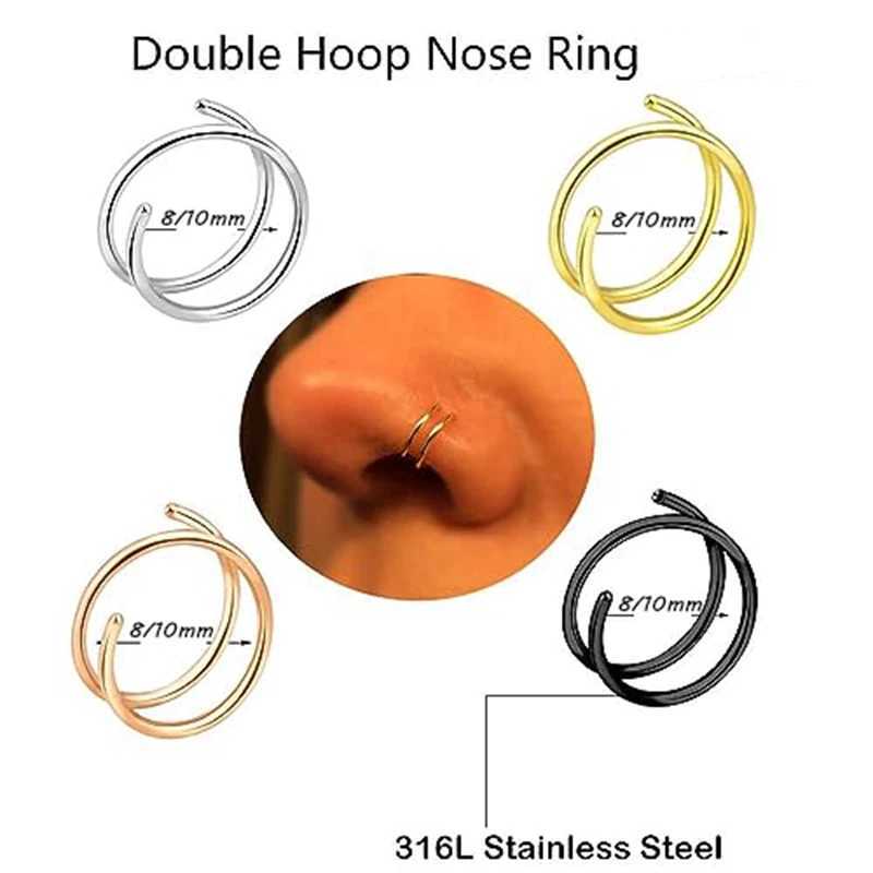 Body arts 20g anello naso in acciaio inossidabile anello a doppio cerchio a spirale setto a spirale cartilagine tragus stalloni piercing gioielli donne d240503