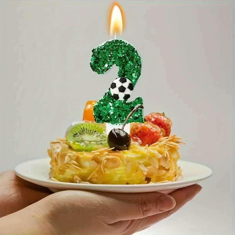 Bougies Green Football Birthdle Candle Gâteau Sparkling Digital Candle Cake Decoration avec Sequins Anniversary Celebration Supplies