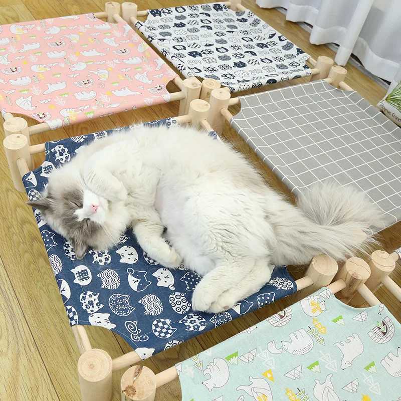 猫のベッド家具ペットハンモック耐久性猫ベッド4シーズン普遍的な洗濯可能な洗濯可能なソリッドウッドケンネルリッター犬ウサギペットハウス用品