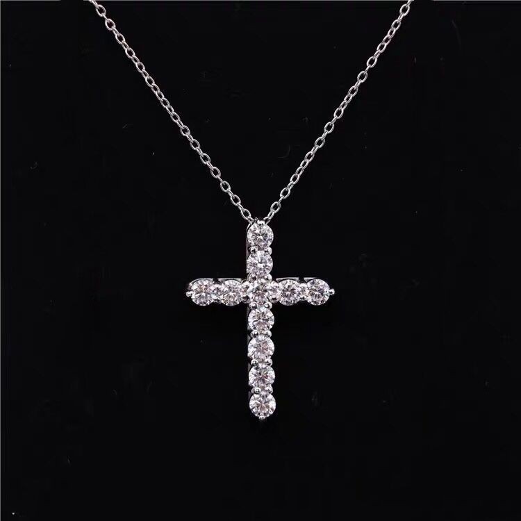 Designer Gold Cross hanger kettingen voor vrouwen glanzende bling S925 Sterling Silver Diamond Crystal Link Chain Choker Necklace Sieraden Gift