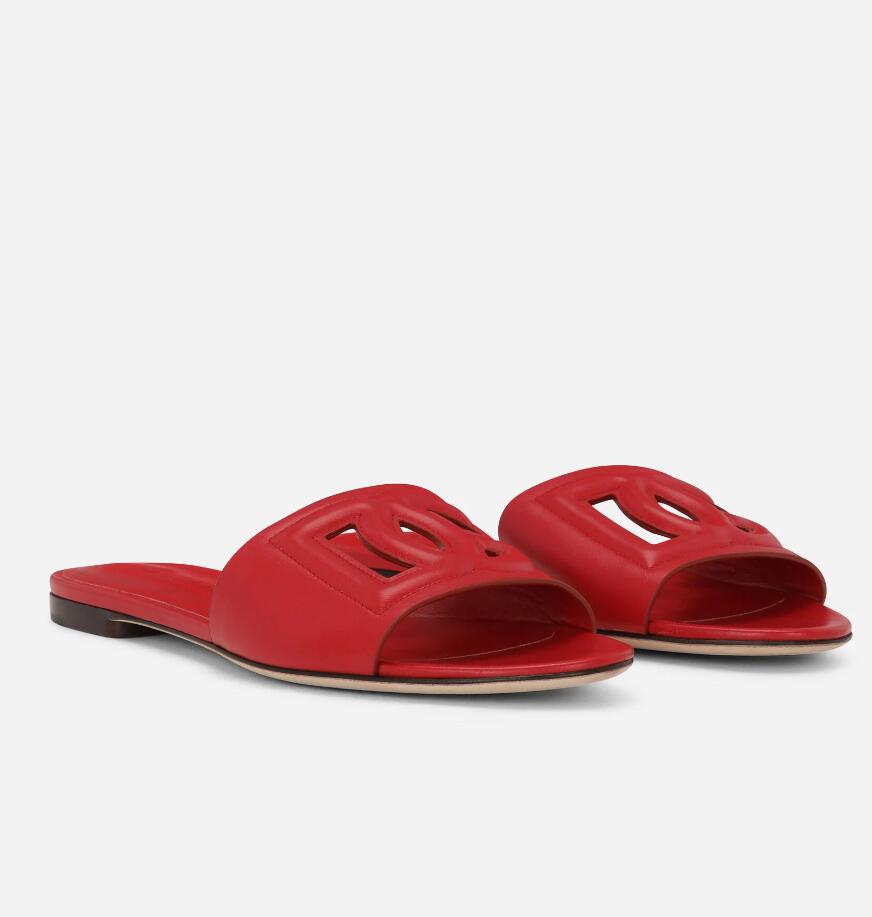 Marque de luxe d'été Keira Calfskin sandales glissements Fémers Femmes Découpe la plage Slip on Slipper Flip Flops chaussures quotidiennes Walking Eu35-43