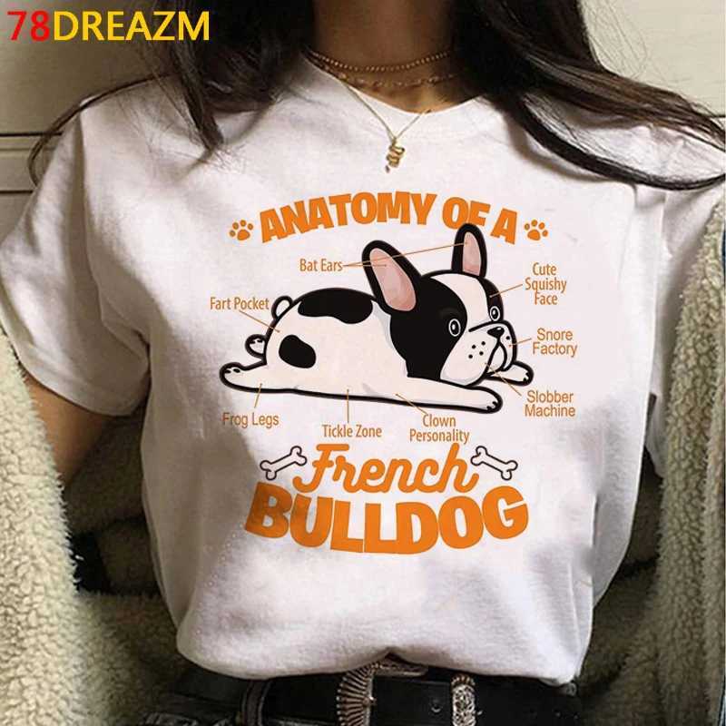 T-shirt féminin T-shirt féminin French Bulldog Womens T-shirt Harajuku Vintage Grunge esthétique T-shirt Tumblr Graphic Womens T-shirtl2405