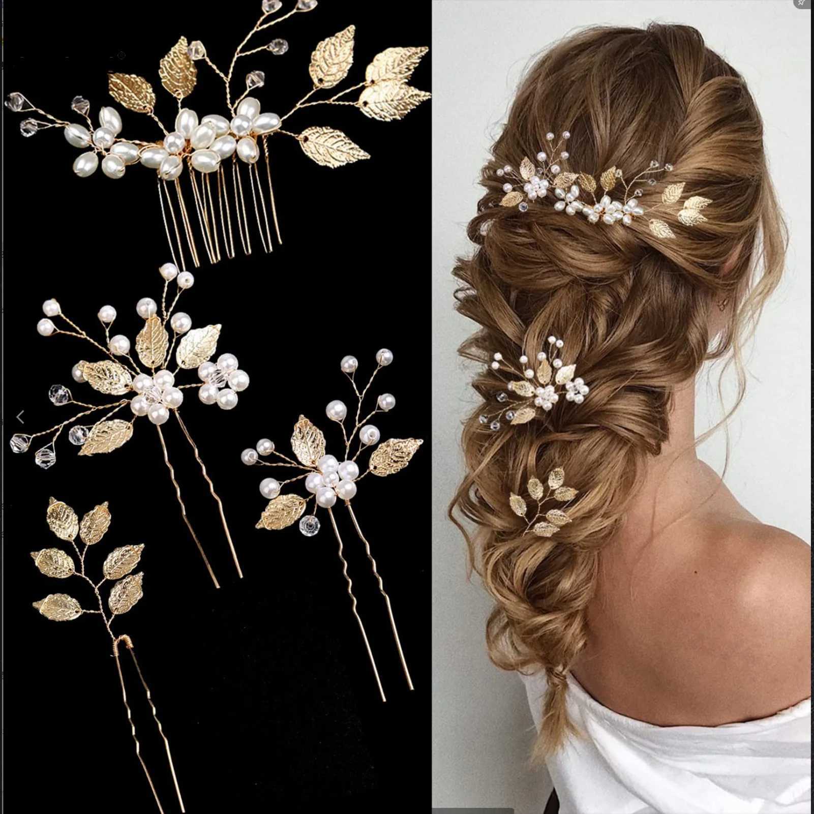Bruiloft haar sieraden parel bloemen haarspel haarkam sets bruiloft haaraccessoires bladvormige tiara's bruid inzet haarclip sieraden mode hoofdtoets