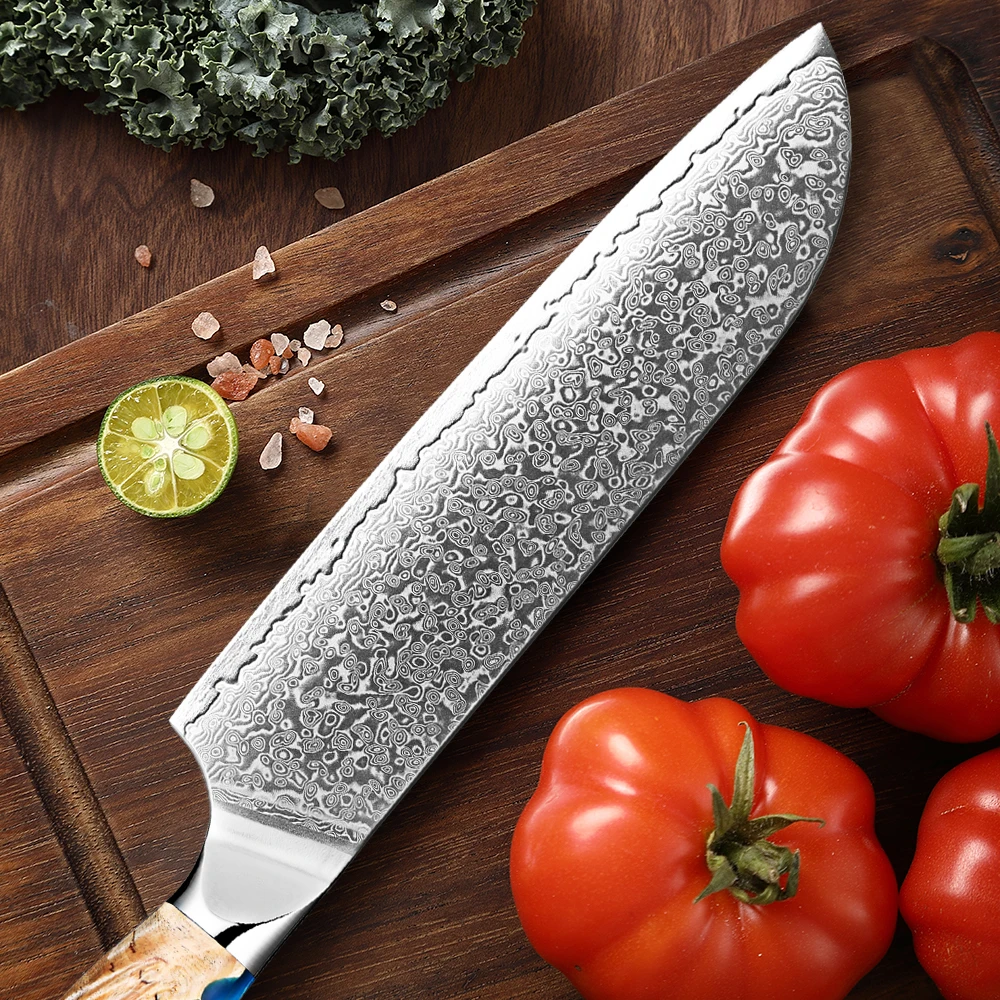 Japan Santoku Chef Knife 7 inch, VG-10 Damascus staal 67 Laag Keuken Snijdmes, Aziatische chef-koksmes voor vleesgroente