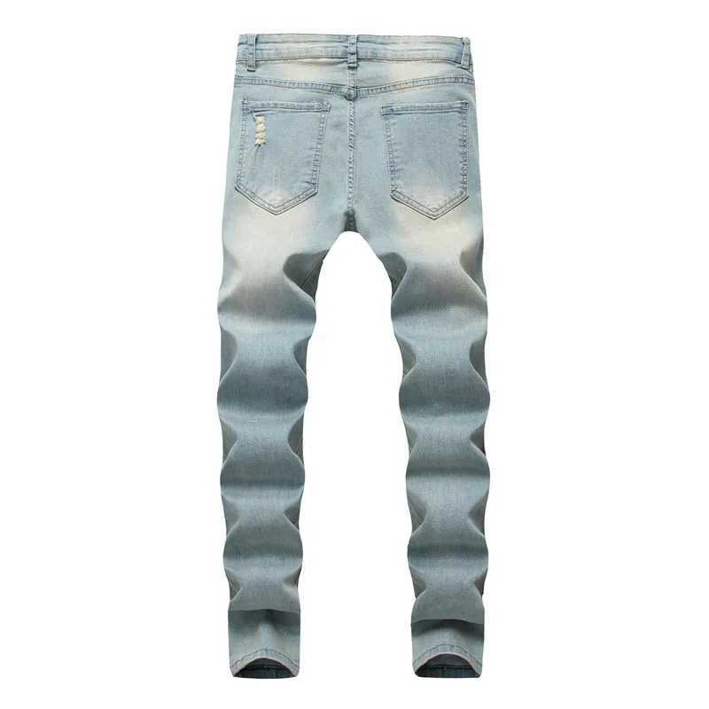 Men's Jeans Simple style retro solid hole tight mens jeans Trousers fashionable mens tear stretch jogging casual jeansL2405