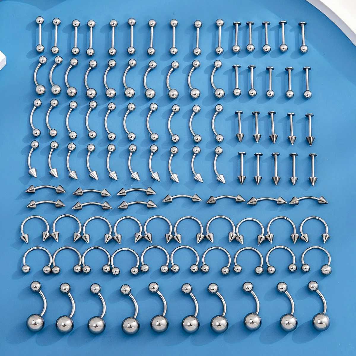Body Arts Surgical Steel Body Piercing Jewelry Bulk Nose Ring Tongue Bar Eyebrow Labret Piercing Set Horseshoe Ring Pack d240503