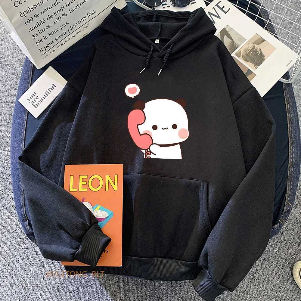 Erkek Hoodies Sweatshirts Panda Bear Bubu Dudu Call Sweatshirt Sıradan Kadınlar/Erkek Karikatür Baskılı Hoodie Sevimli Kız Kış Yünlü Kapşonlu Fermuarı Q240506