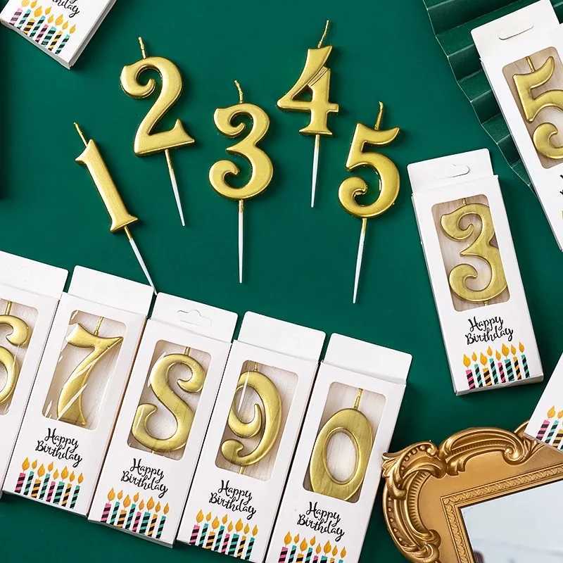 Bougies Courbe Gold Numbers 0-9 Joyeux anniversaire Gâteau Cougies Décorations créatives pour les enfants Numéro d'anniversaire pour enfants