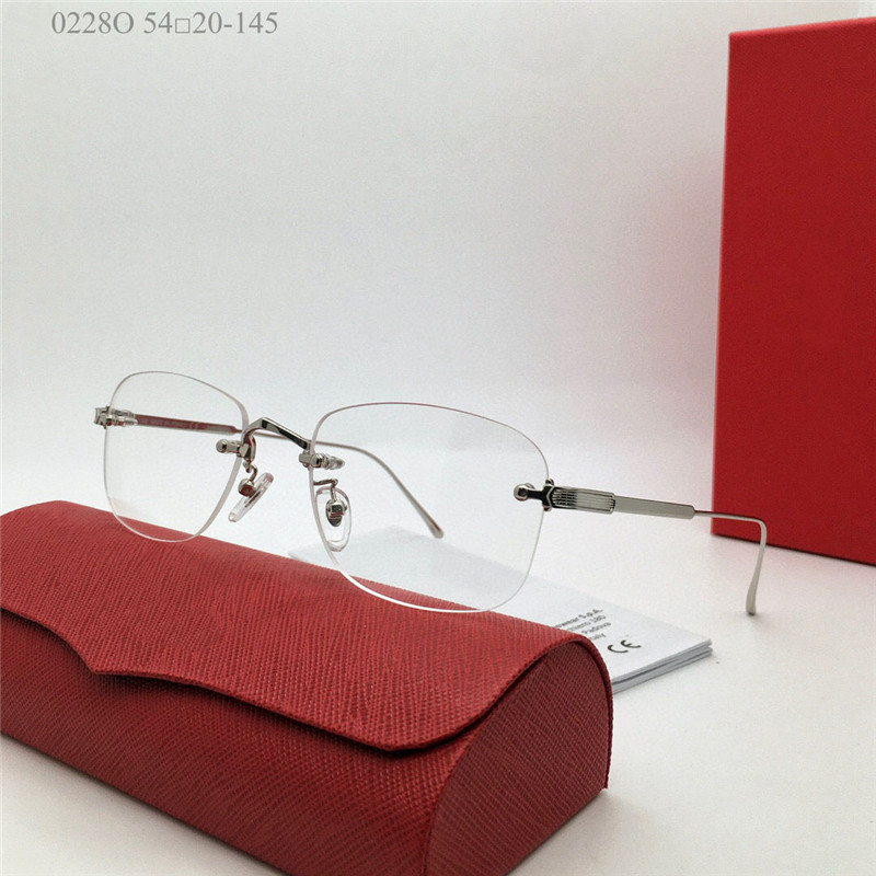 Novo design de moda quadrada vidro óptico lentes sem aro de moldura de metal homem e mulher estilo de negócios leve e fácil de usar o modelo de óculos 0228o