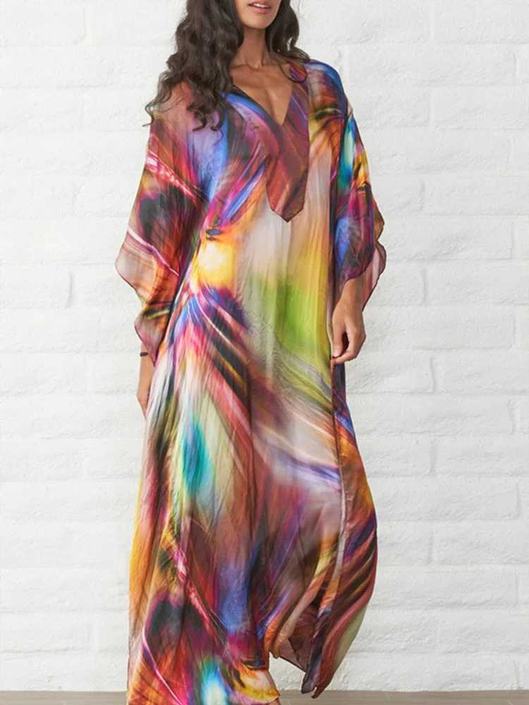 Frauen Strand tragen 2021 Sommer Frauen sexy Lose Krawatte Dye Beach Kleid Tunika Sarong Badebekleidung Kaftan Robe Sundress Ladies Swim Bikini Deck y240504