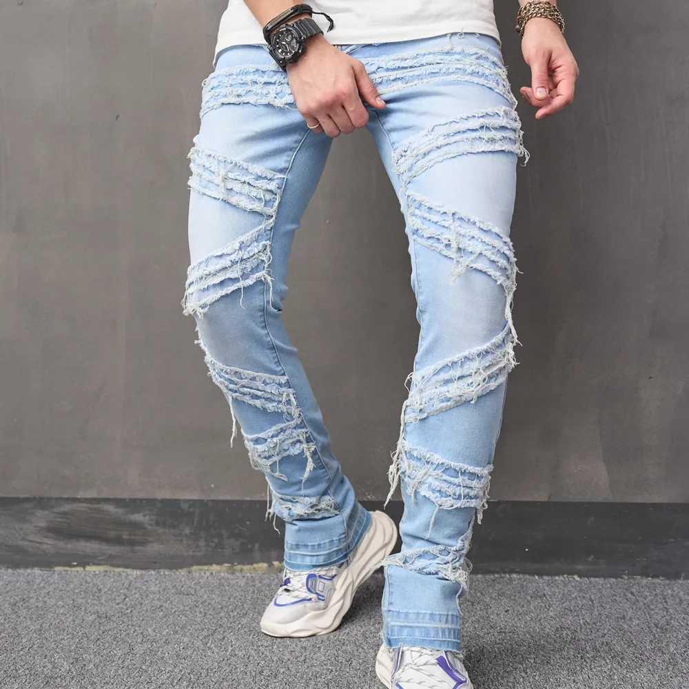 Jeans pour hommes de la rue pour hommes épissant des jeans à vélo ultra-minces