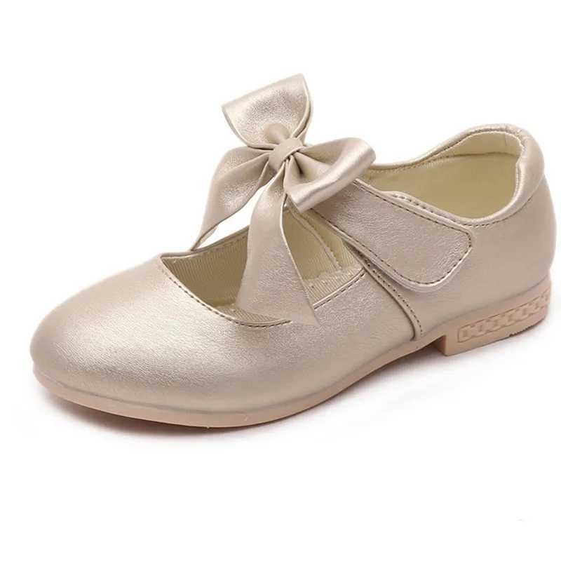 Baskets Chaussures pour enfants Chaussures or rose blanc fille arc chaussures en cuir chaussures printemps et automne appartement pour enfants fleuris