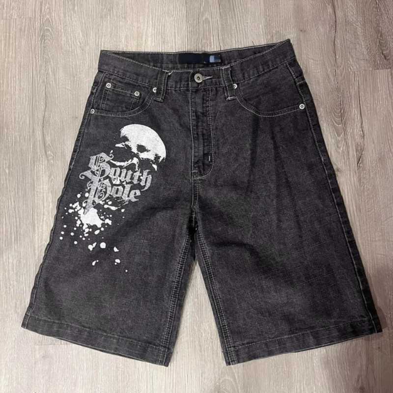 Herren Shorts Gothic New Y2K Denim Shorts Retro Fashion Print extra große Denim Shorts Punk Hip Hop Harajuku Loose Sweater Street Fashionl2405