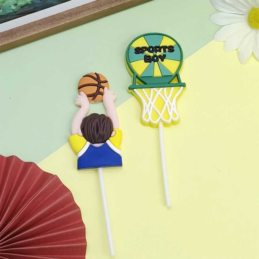 3 -stks kaarsen bakken sportjongen cake decoratie zacht rubber schietjongen ornament basketbal schoenen basketbaljongen thema cake feest decoratie