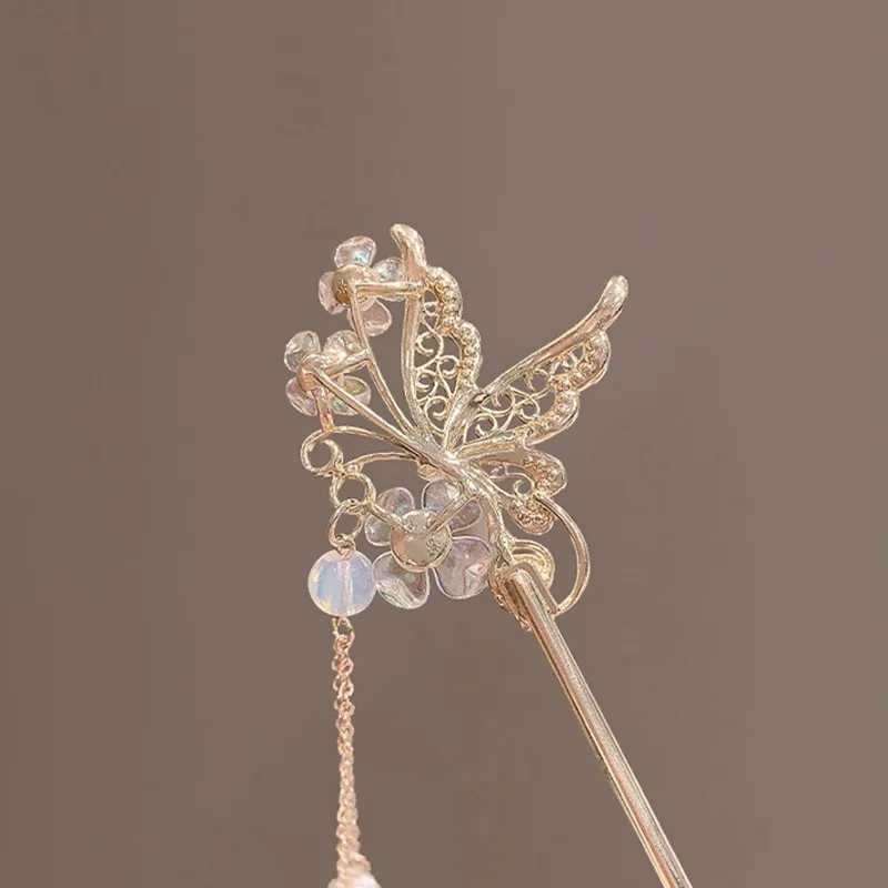 Andra Vanika Vintage Chinese Style Hair Stick Tassels Pearls Hairpins Elegant Butterfly Flower Hair Pins Clip Summer Accessories Gifts