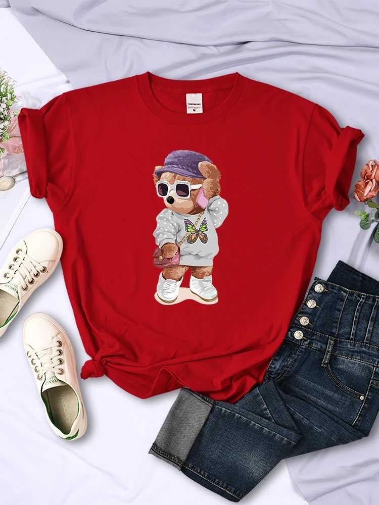 Women's T-Shirt Fashionable Teddy Bear Girl Cute Print T-shirt Womens casual breathable short sleeved summer soft and comfortable T-shirt Hip Hop T-shirtL2405