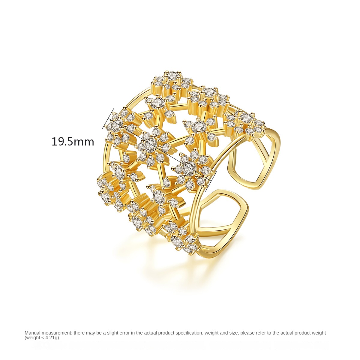 Designer Ring for Women Brass Plated True Gold Micro Set AAA Zircon Opening Adjustable Trendy Party Wedding Jewelry 