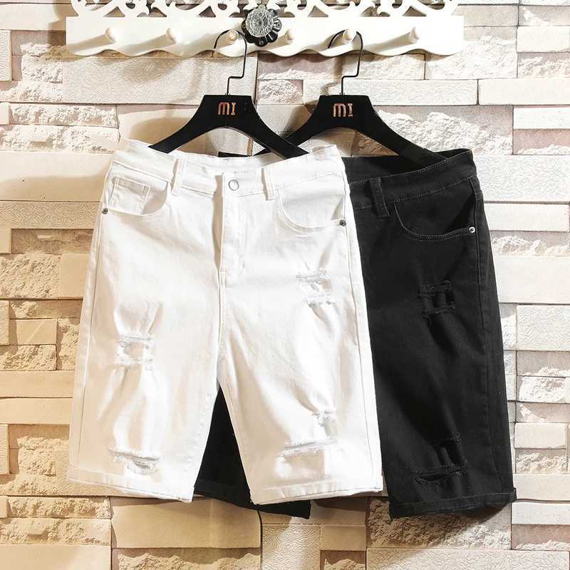 Heren shorts heren shorts shorts heren jeans heren jeans gat bermuda skateboard harem heren jogger enkel traangolf denim shorts zwart en whitel2405