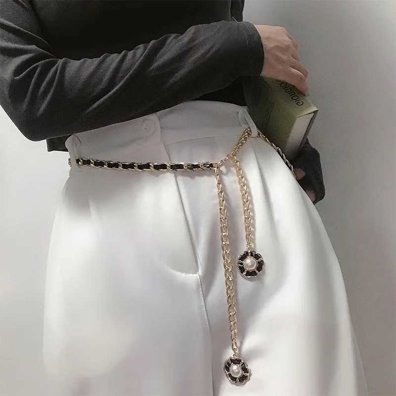 Ries Mymc Metal Taist Leather Chain Belt pour robe Luxury Woman Girls Gailsbands Decorative Robe Accessories Loues Stretch Stretch Stretch J240506