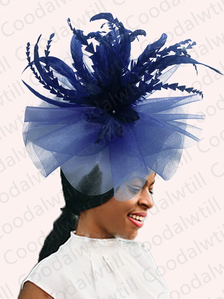 Kentucky Derby Big Affintor Hat Women Wedding Elegante pillola piume Cappuggente Royal Party Washing Ladies Evening Church Chapeau Chapeau