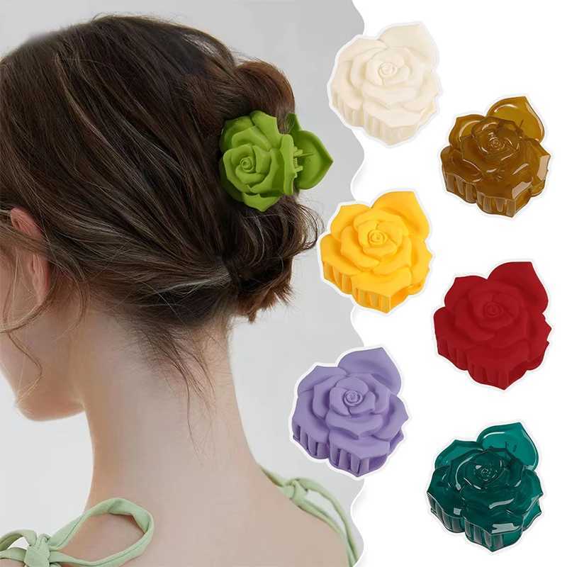 Other Fashion Women Frosted Hair Cls Crab Clamps Charm Solid Color Hair Clips Rose Blossom Lady Headdress Hair Accessories