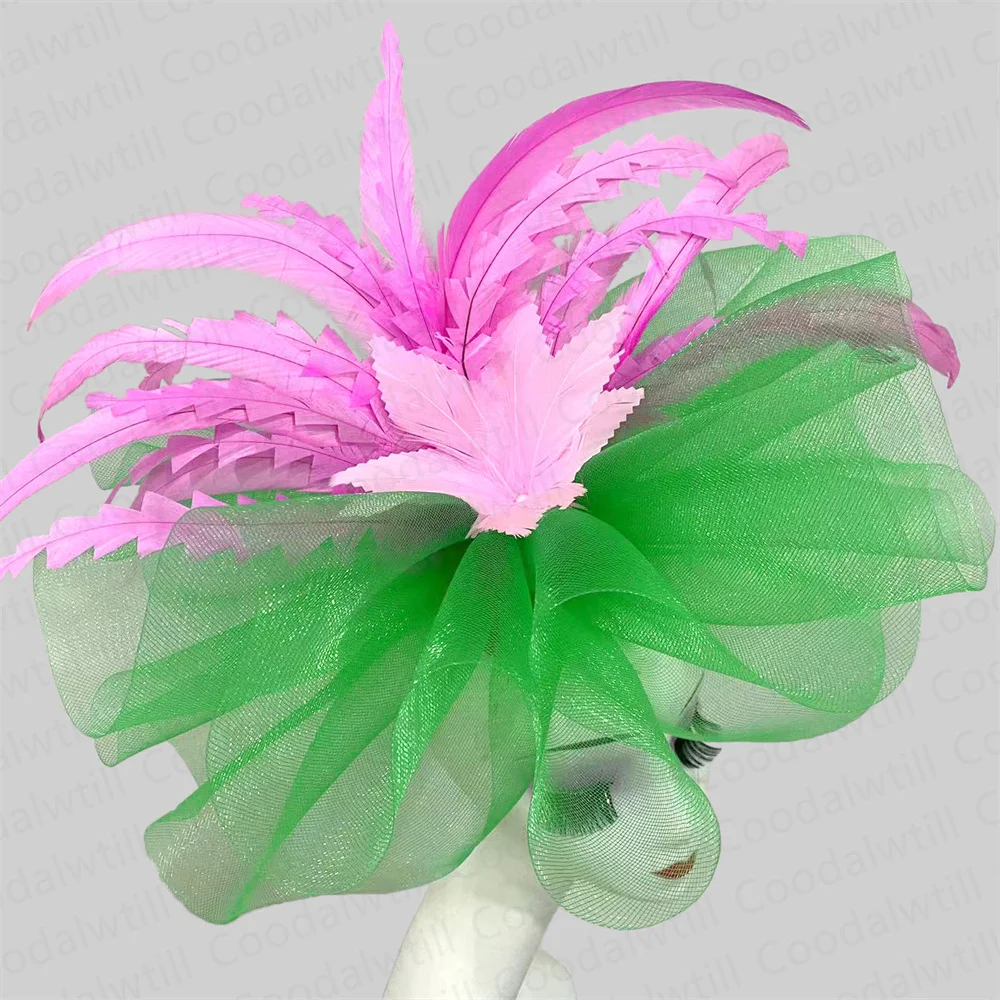 Kentucky Derby Big Fascinator Hat Women Wedding Elegant Feather Pillbox Cap Royal Party Headpiece Ladies Evening Church Chapeau