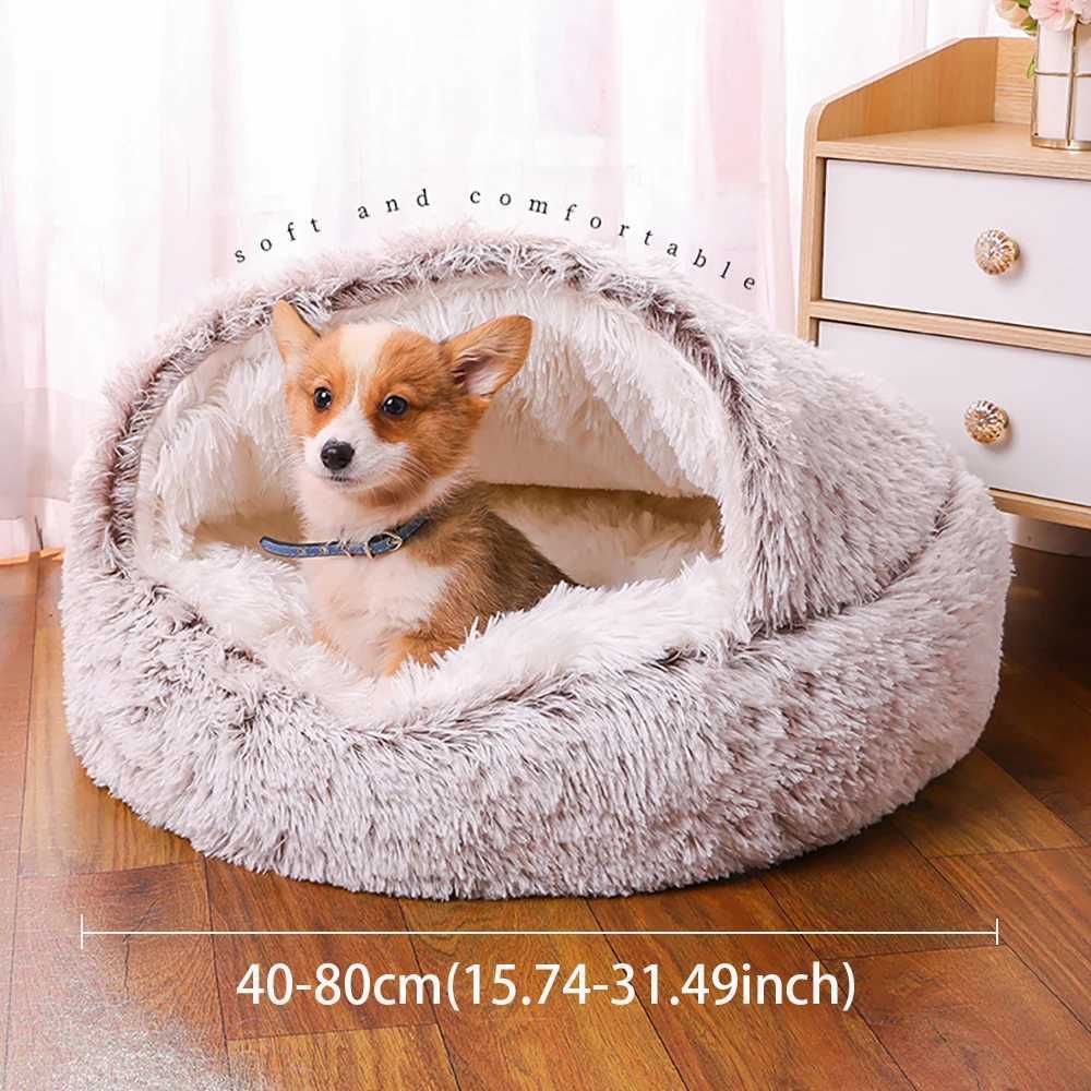 Lits de chats meubles d'hiver lits de chien semi-fermé lit en peluche lit chaud lit de chat épaissis de chiot épaissis