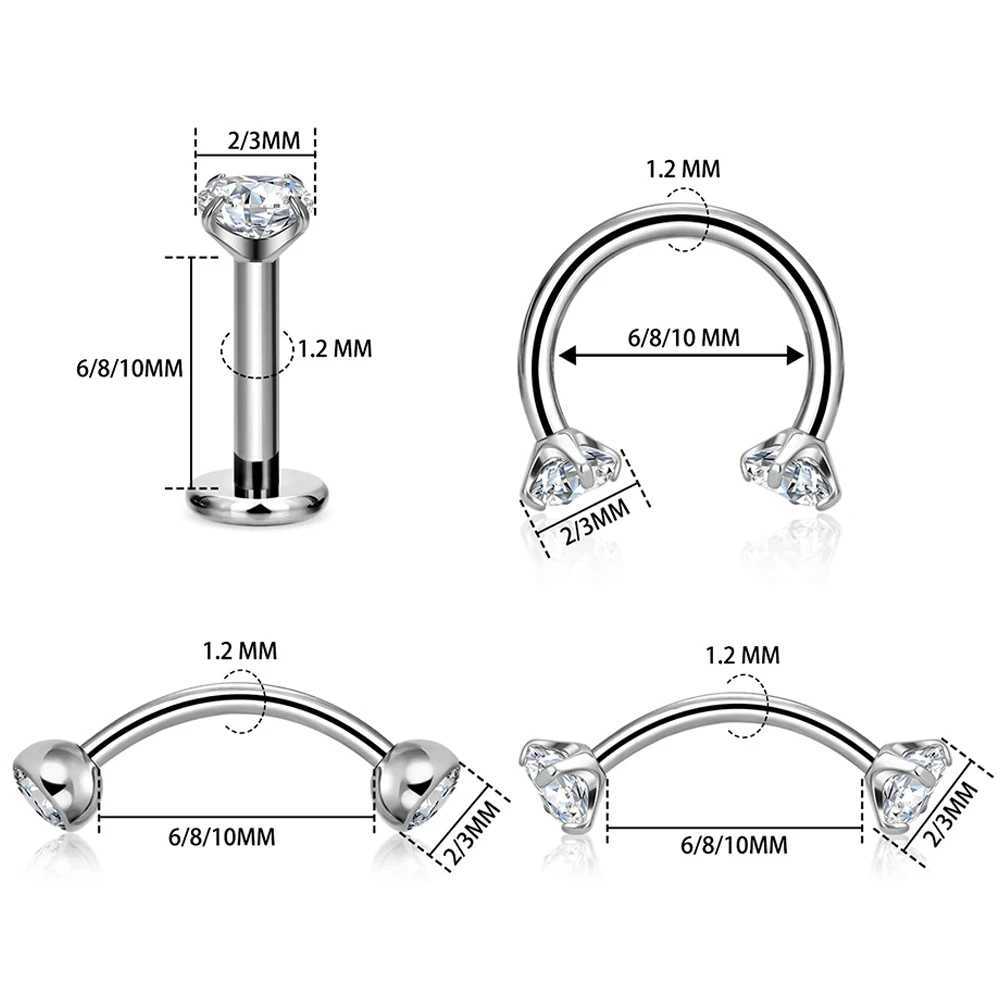 Body Arts G23 Titanium 16G CZ TRAGUS ELECIMENTO PIRECORECIONCIONAL JOONTES LABRET LABRE RING BRIANÇOS DE SEPTUM NARE RINGS DOBRADORES internos D240503