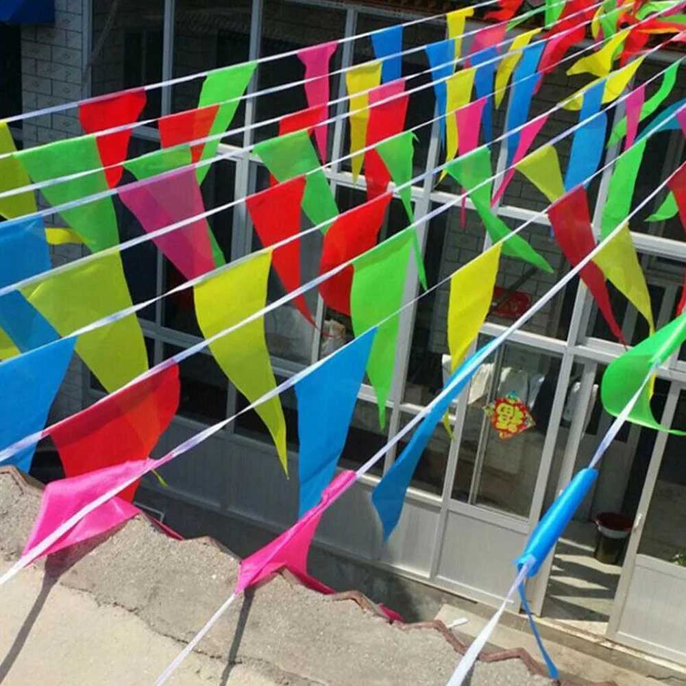 Bannerflaggen 50m 100 Flags mehrfarbige Dreiecks Flaggen Bunting Party Banner Dreieck Garland für Kindergarten Hochzeitsgeschäft Street Party Dekor Dekor