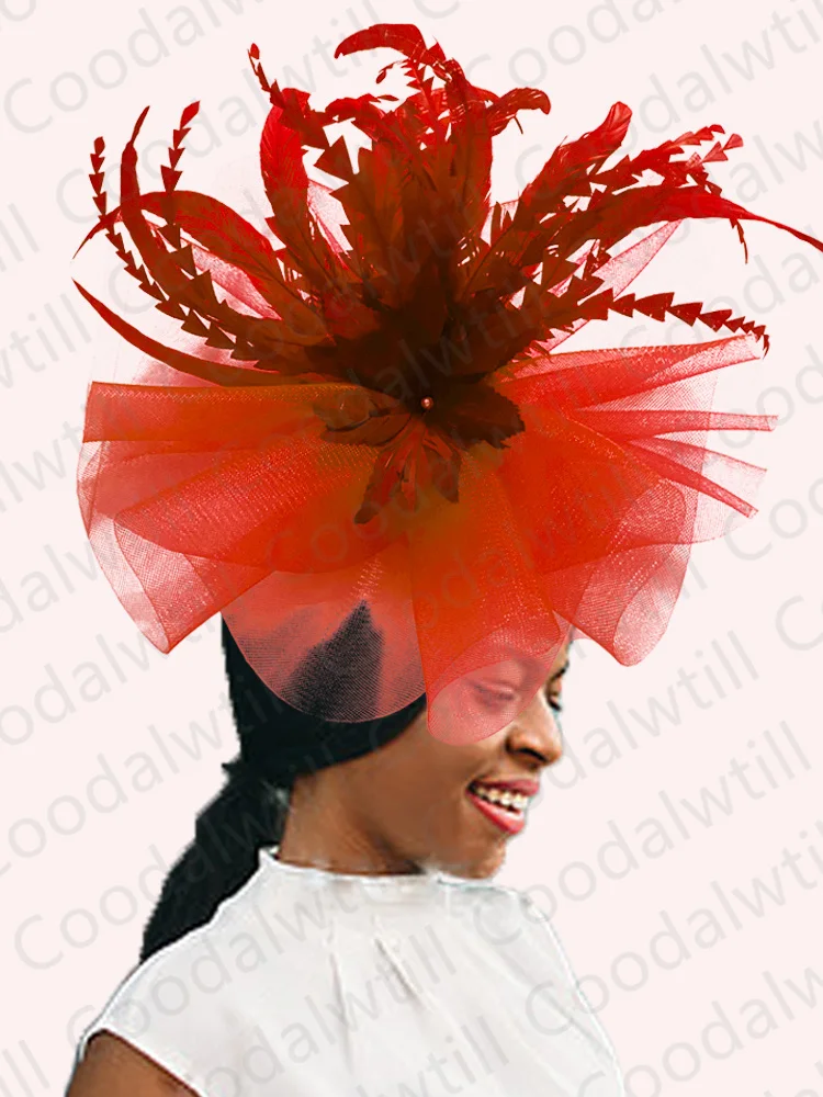 Kentucky Derby Big Fascinator Hut Frauen Hochzeit elegant Feder Pillbox Royal Party Kopfbedeckung Damen Abendkirche Chapeau