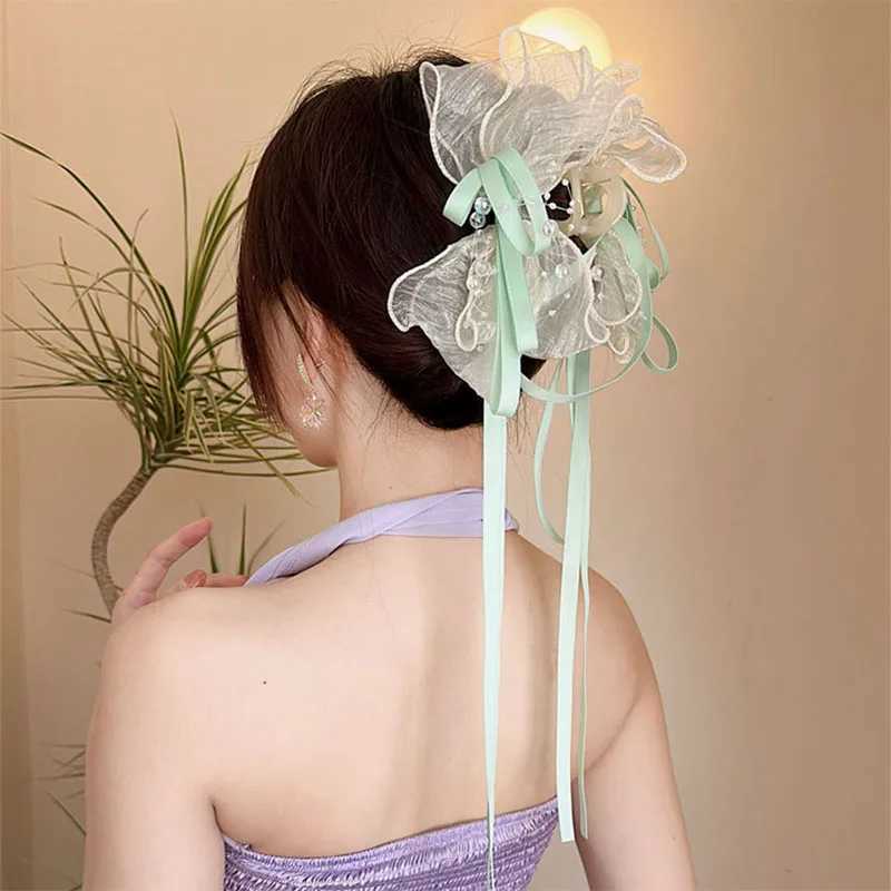 Other VANIKA Fashion Cloth Long Tassel Bow Hair Clip Ladies Summer Elegant Ribbon Ponytail Clip Headdress Hair Accessories Gift